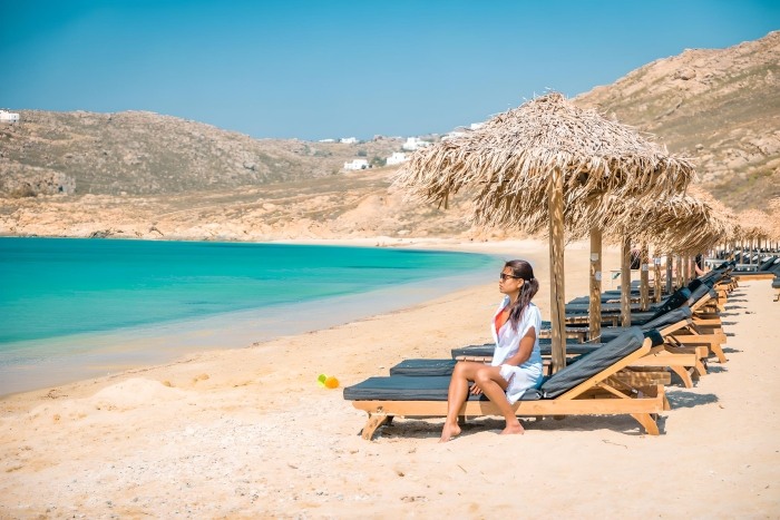 Mykonos Beach Sitting Girl