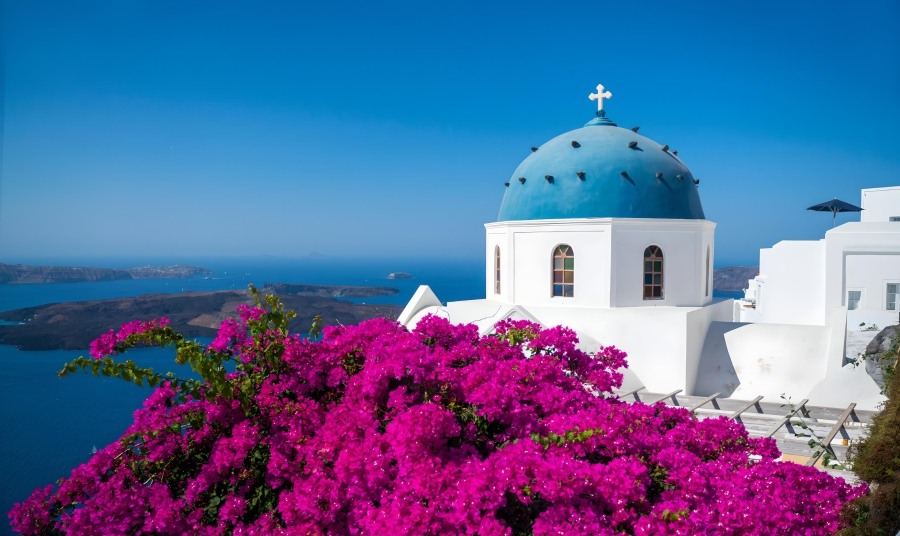 Blue Domes On Santorini