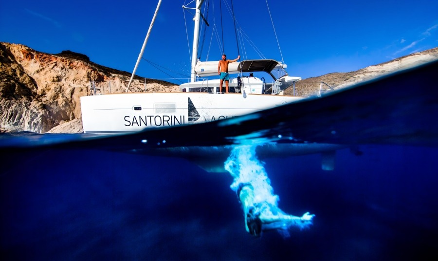Santorini Catamaran Day Tour Lagoon 400